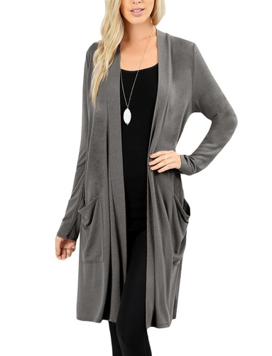 NE PEOPLE Damen Basic Langarm vorne offen lässig Taschen Cardigan NEUJ1440 - Bild 18 von 125