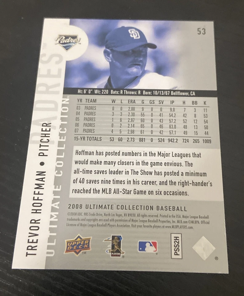 2008 Upper Deck Ultimate Collection Trevor Hoffman San Diego Padre #53 HOF /350 - Image 2 of 2