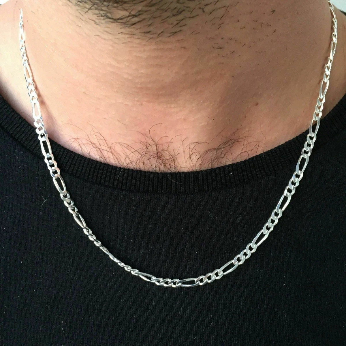 925 Sterling Silver 14K 2MM Figaro Chain Necklace 24 Inch White