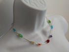 Beaded Necklace With Rainbow Color Beads And Silver Plated Brass Tubes Handmade