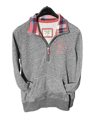 ABERCROMBIE & FITCH Youth (L) Gray/Pink Trim Pullover w/ Plaid Collar Sweatshirt - Picture 3 of 9