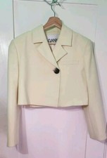Ganni Drapey Cropped Blazer In Pale Yellow Sz 38 / Us 6