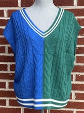 Wild Fable Womens Oversized Sweater Vest V Neck Green Blue Color Block S