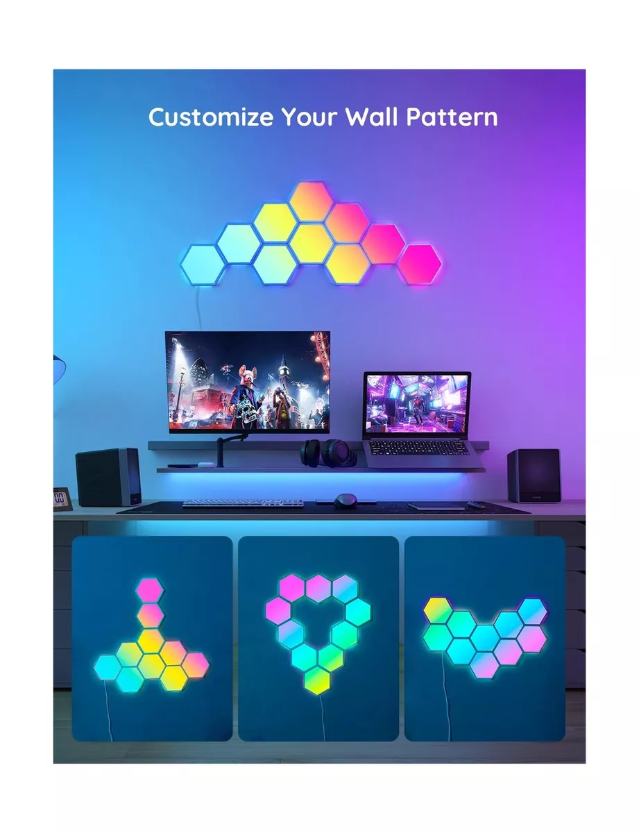 Panneaux lumineux LED Hexa - WiFi RGBIC Musique Sync - Applique murale  hexagonale 