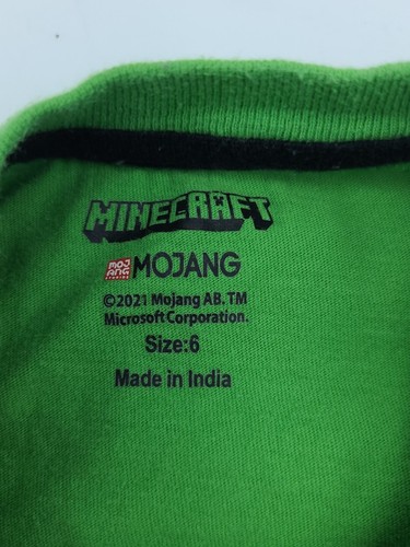 Mojang Minecraft Boys Graphic Green Long Sleeve T-Shirt Crew Neck Size 6 - Picture 3 of 3