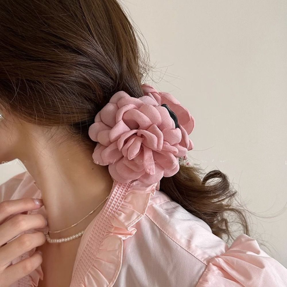Chiffon Rose Hair Clip Cloth Large Shark Clip Fashion Flower Hair Claw  Daily