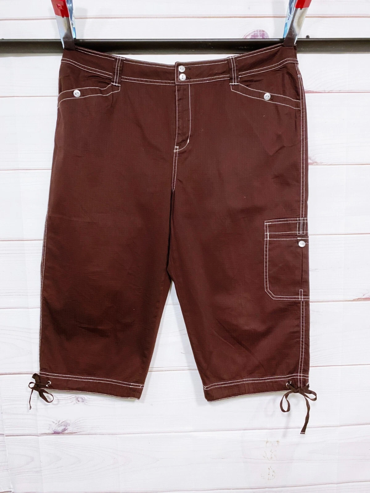 Coldwater Creek Womens Capri Pants Size W18 Brown Flat Front High Rise Pockets
