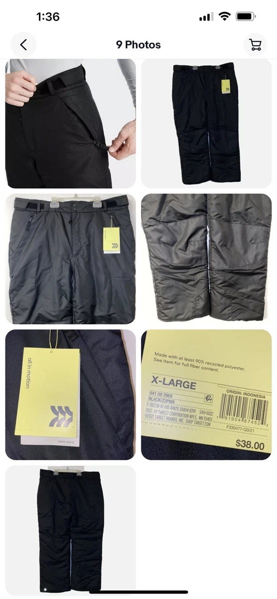Men s Ski Pants XL All in Motion Snow Winter Warm Insulated NEW