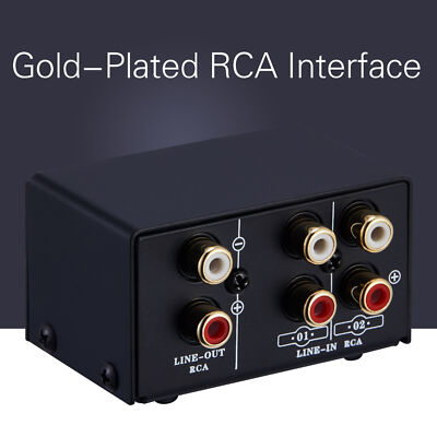 2-Way RCA Stereo Audio Source Signal Selector Audio Switcher Splitter Metal L8E2
