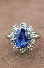 Vintage Mauboussin Platinum GIA Unheated Ceylon Sapphire Diamond Halo Ring 