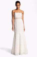 Eliza J Strapless Embellished Lace Trumpet Gown Dress SZ 12 Ivory