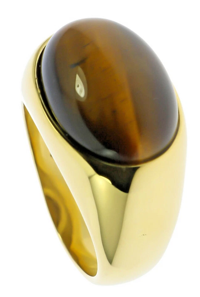 Sleek Tiger Eye Oval 18K Gold Overlay Mens Ring Size 13 T25 - Image 4 of 4