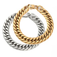 Stainless Steel Cuban Link Chain Bracelet Thick Men Gold Silver 7"-9.5" Inch T19