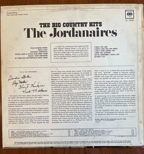 The Jordanaires The Big Country Hits Promo LP Record - Picture 6 of 6