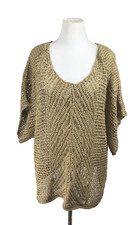 Womens M/L Tops Crochet Sweater, Calvin Klein, Short Sleeve Tan, Casual, Travel