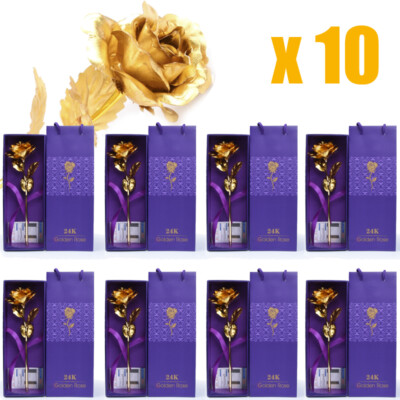 10pcs Rose 24K Plated Gold Dipped Rose, Eternal Gold Rose Flower Romantic Gifts