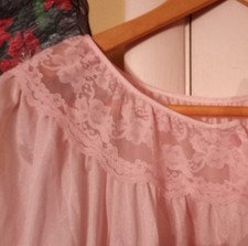 Vtg Gilead Peignoir Silky Pink Peach Lace Trim Button Up Nightgown  Robe Sz Sm.