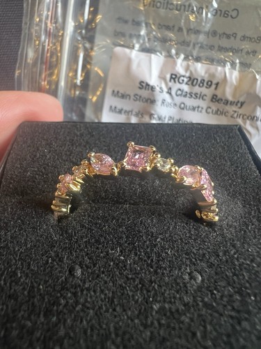 Bomb Party Ring Sz 10 “She’s A Classic Beauty” RG20891 Rose Quartz CZ/Gold Pld - Picture 4 of 6