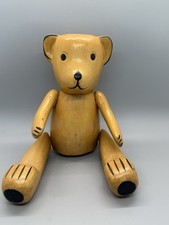 Vintage Hand Carved Wooden 9  Teddy Bear Jointed Articulated Folk Art Figurine