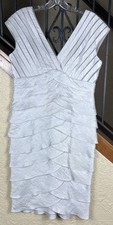 Adrianna Papell Silver Shimmer Lined Tiered Ruffle Sheath Dress Women’s 10