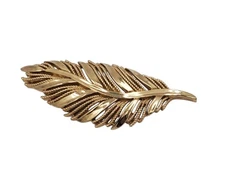 Rare Trifari Antique Vintage Brooch Gold Tone Texture Shiny Leaf Feather Pin