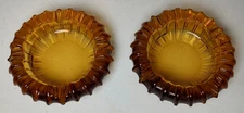Set of 2 Vtg Blenko Amber Heavy Glass Ashtray 5" Sunburst Mid Century Modern MCM