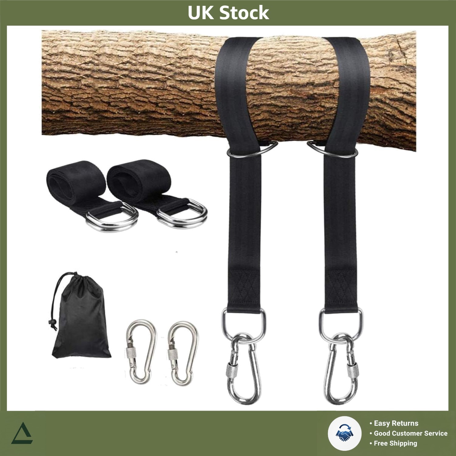 Heavy Duty Tree Swing Hanging Straps Kit 2200lb With Carabiner Hooks 2 Pk 5ft