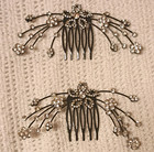 Pair Black Tone Metal Rhinestone Flower Floral Spray Hair Combs for Women — photo 1