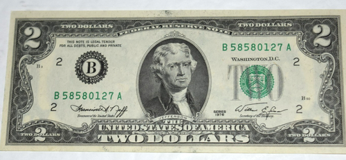 Dos Consecutivos Nº 1976E (Sec Tesorería, Wm. E. Simon), billetes de dos dólares de Estados Unidos, sin circular - Imagen 2 de 4