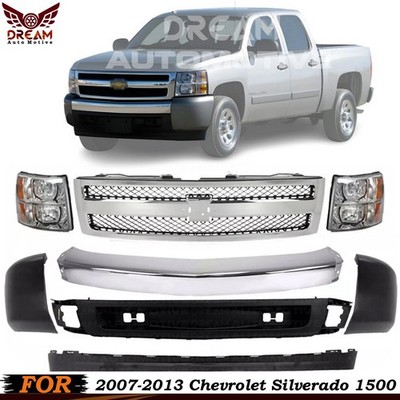Front Bumper & Headlights Assembly Kit For 2007-2013 Chevrolet Silverado 1500