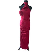 Fashion Nova Fariah Floral Maxi Dress Burgundy Rosette Halter Gown Size L NWT