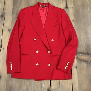 Vintage Austin Reed Red Wool Blazer Women's Sz 4 Gold Button USA Petites