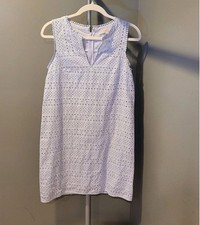 Loft Eyelet Sleeveless Shift Dress, Size 4, Powder Blue
