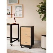 Space Solutions 18"D 2 Drawer Mobile Metal Vertical File Cabinet - Black/Oak
