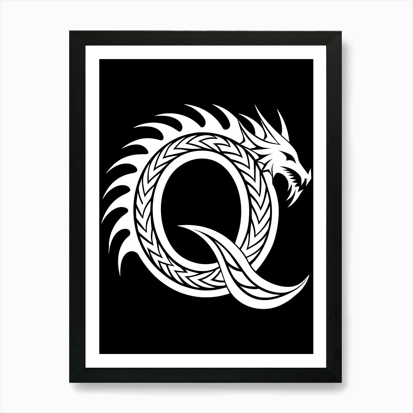 Dragon Alphabet, Letter Q, White Dr Framed Wall Art Poster Canvas Print Picture