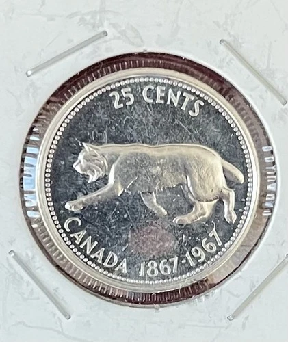 1967 CANADA 25 CENTS - 100 YRS CONFEDERATION / LYNX - BU P/L SILVER -