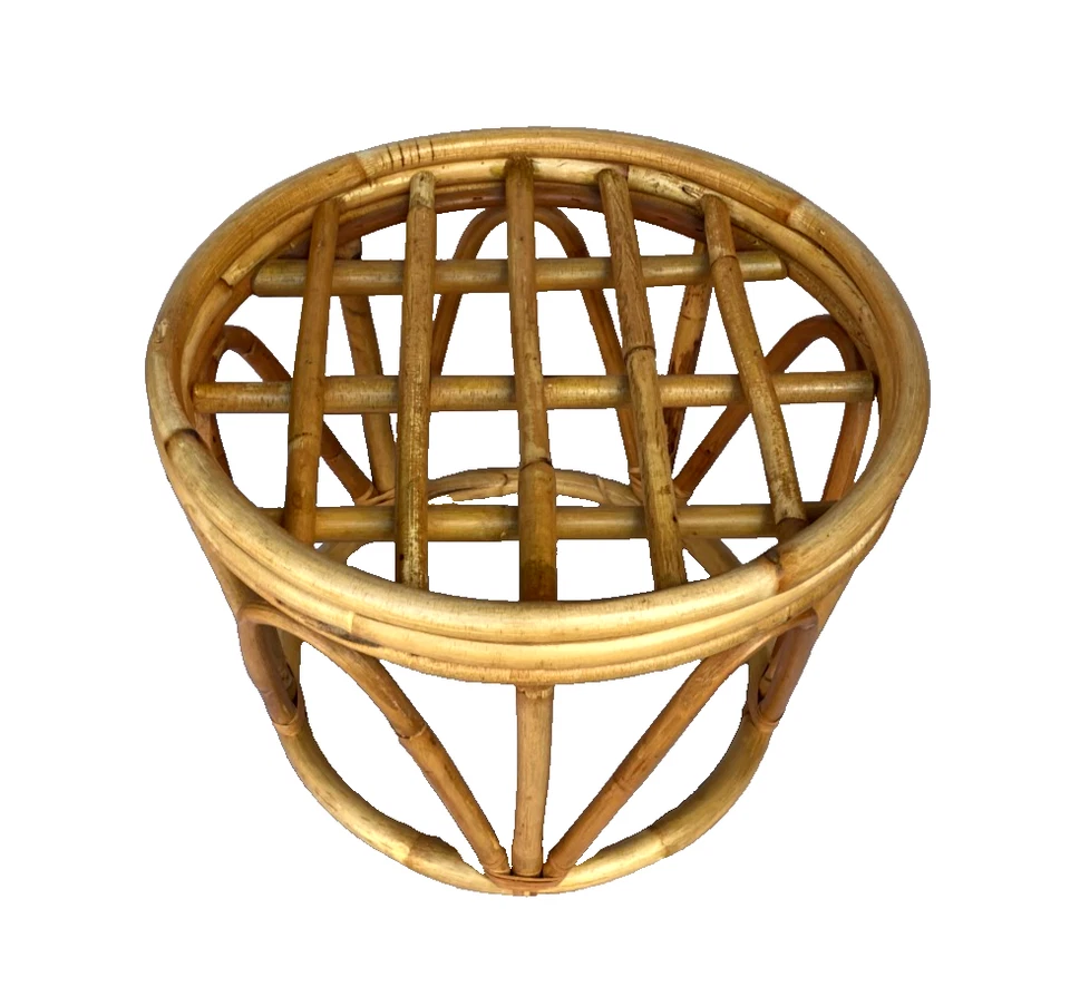 Pier 1 vintage? MCM Bambú Madera Curvada Ratán Reposapiés Otomano con Cojín Foto 2 de 3