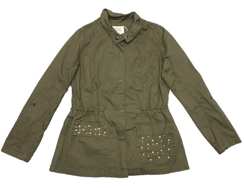 Ashley by 26 International Utility Jacket Women’s L Olive Pearls Roll Tab NEW - Picture 2 of 14