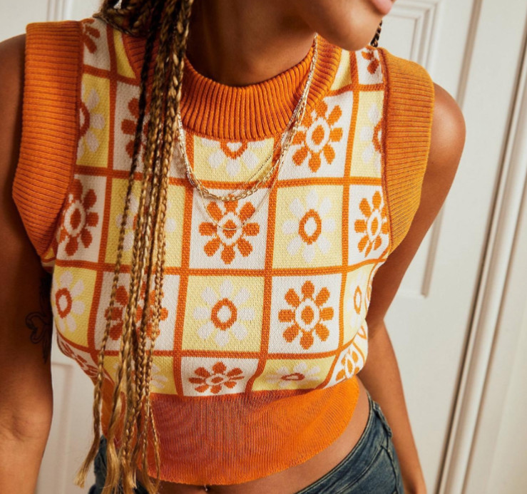 Daisy street check print daisy tank top Orange & yellow floral vest top