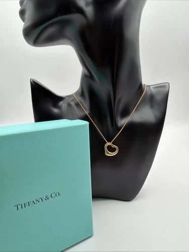 TIFFANY & Co. Elsa Peretti 18K Gold 16mm Open Heart Pendant Necklace Brand