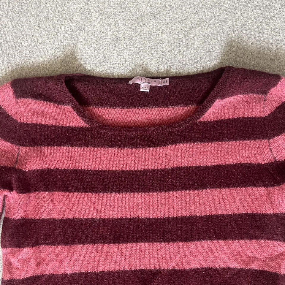 Suéter tejido Calypso St Barth para mujer XS rosa rojo cachemir rayas Foto 3 de 4