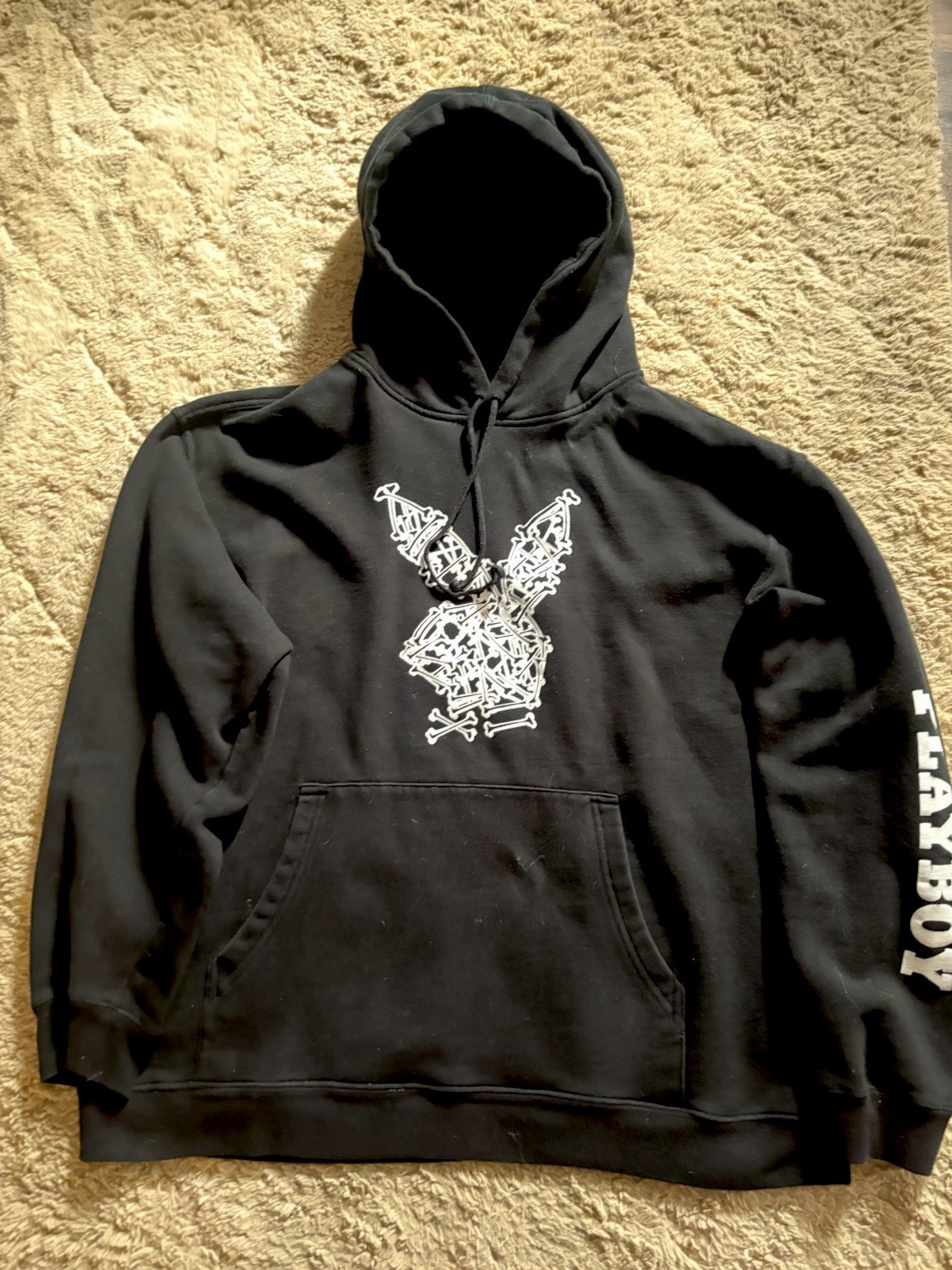 Playboy Mens Y2K Black Bones Pullover Hoodie Size XL