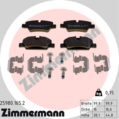 ZIMMERMANN 25980.165.2 Bremsbelagsatz, Scheibenbremse für MINI