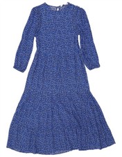 ZARA Womens 3/4 Sleeve Maxi Dress UK 6 XS Blue Spotted Viscose AB03
