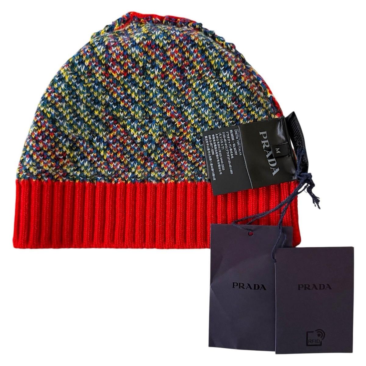 紅*ト様 美品 PRADA 幾何学模様 ニット ウールカーディガー 46 イタリ PRADA Authentic Wool Cashmere Beanie Hat Red Plaid Knit Triangle