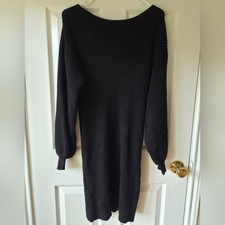 Mango Knit Sweater Dress M Black Ribbed Cowl Neck