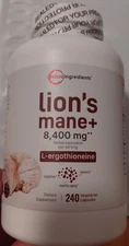 Microingredients Lion's Mane L-Ergothioneine 240 Vegetarian Capsules Exp 01/2027