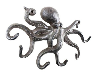 11 inch Cast Iron Octopus Hook Decorative Sealife Metal Wall Hook for Coats