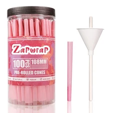 100Pcs Pink Pre Rolled Cones King Size Slow Burning Cones Rolling Paper 108 mm