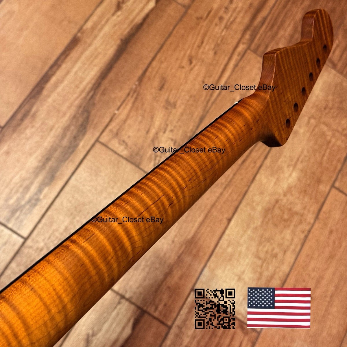 Roasted Flame Maple Rosewood Strat Neck Fits Warmoth Stratocaster